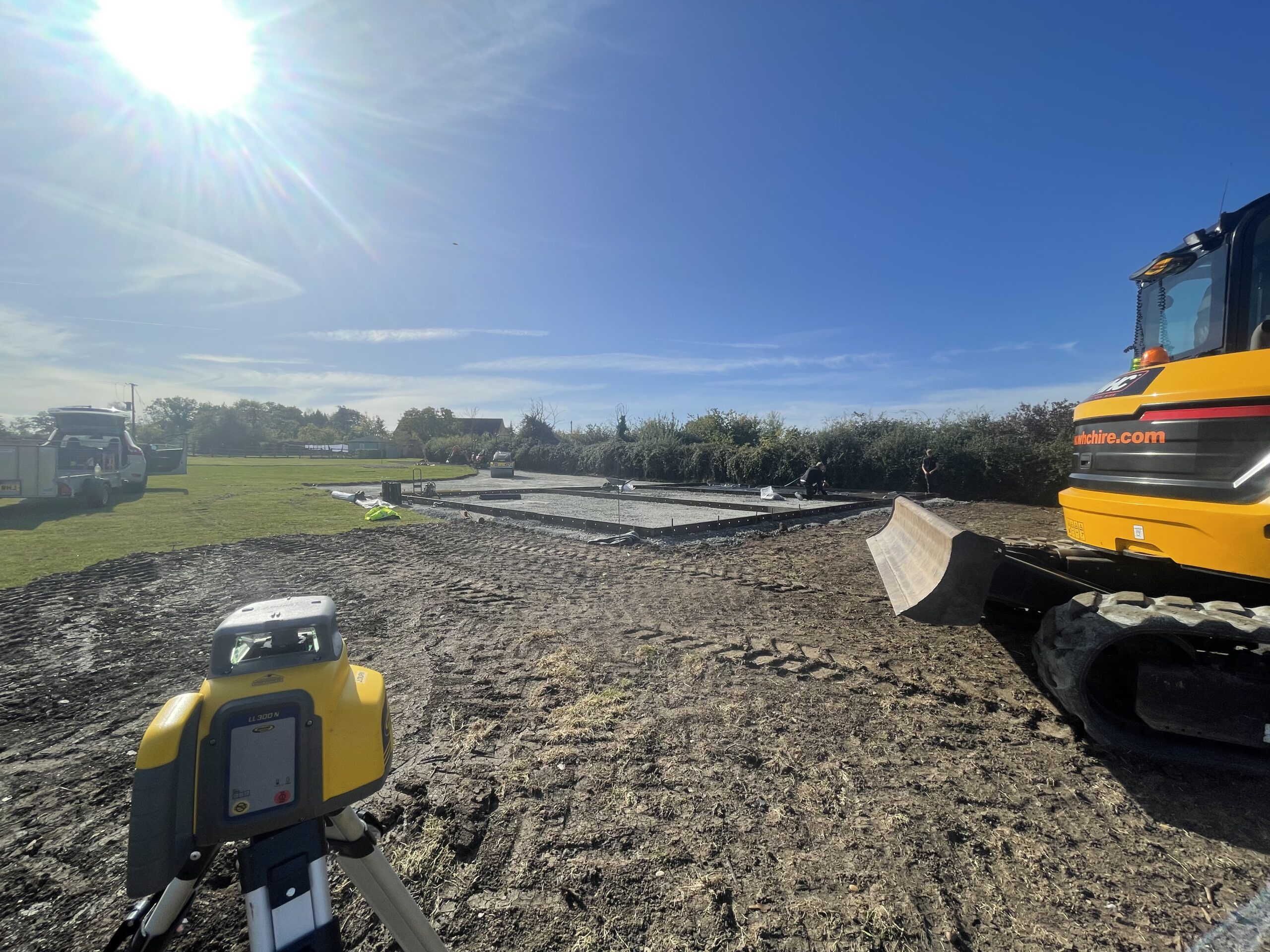 Bomag compactor in use during groundworks project in Worcester, Worcestershire – soil compaction for site preparation by local groundworks contractors.